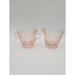 Vintage Recollection Madrid Cream And Sugar Pink Glass Set Indiana Glass